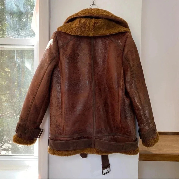 New Free People Maverick Shearling Jacket Moto Leather We The Free Brown - Picture 6 of 17